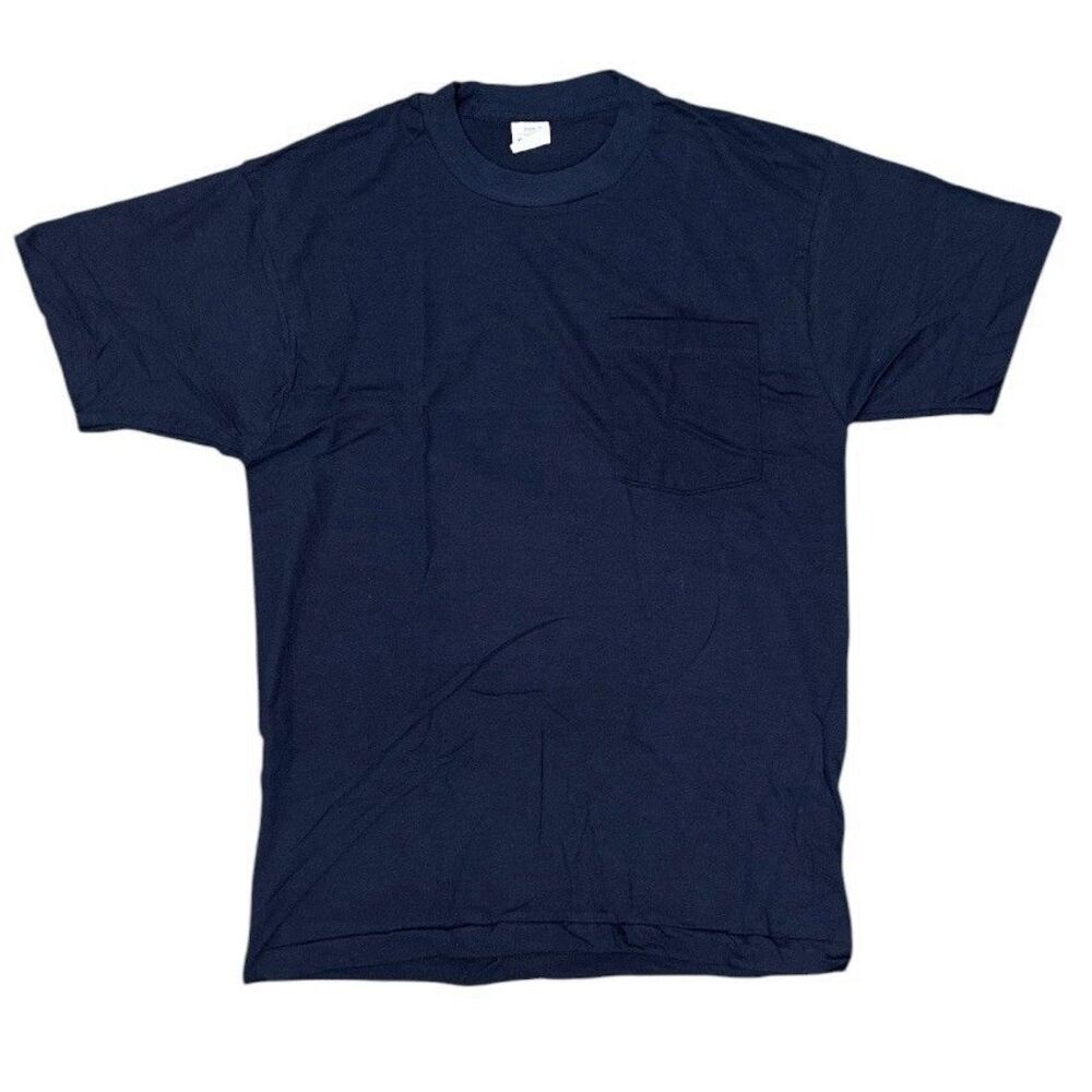 Vintage 80s Fruit of the Loom Blank Pocket T Shirt Blue M Single Stitch USA Tee